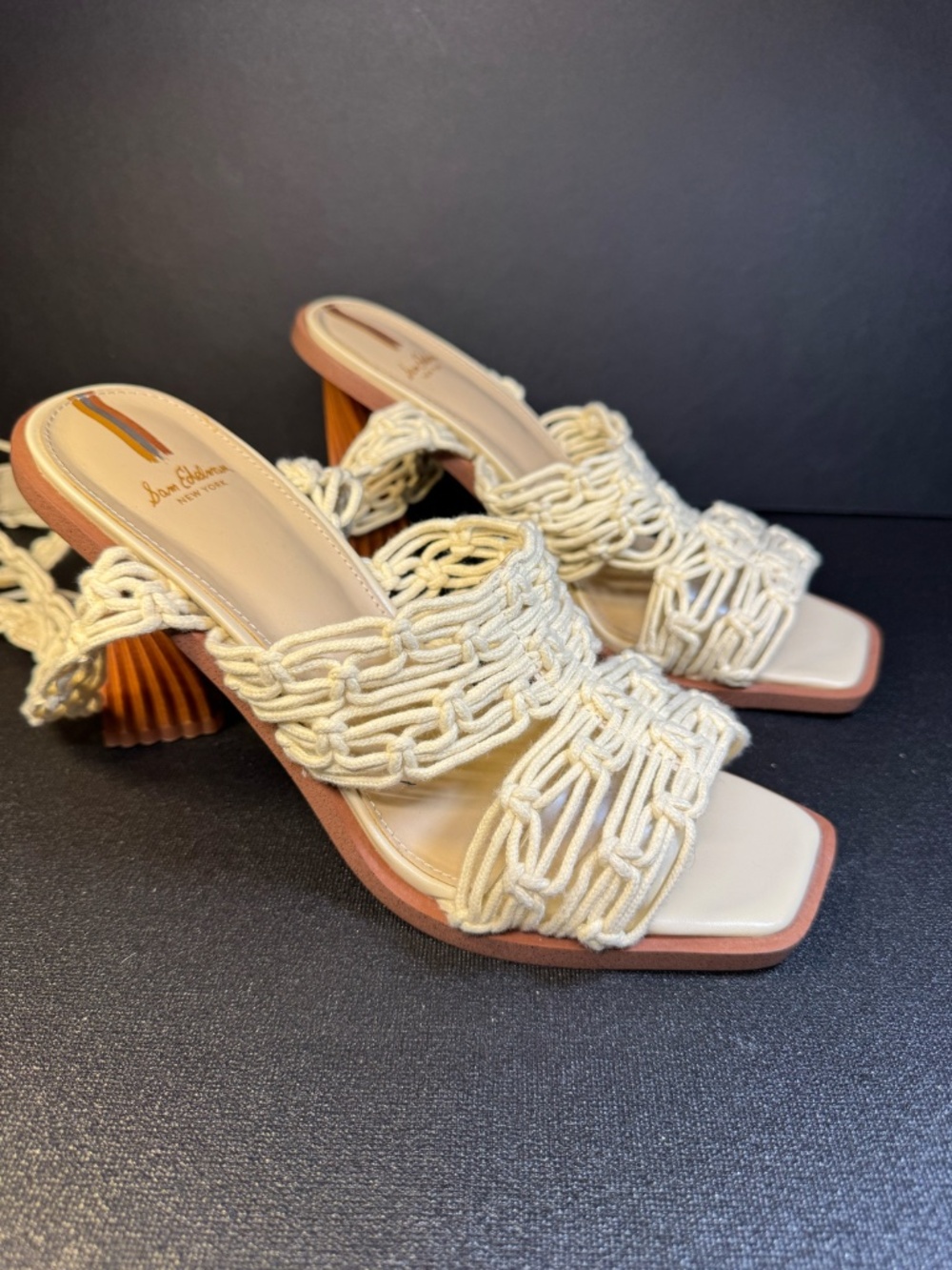 Sam Edelman Macramé Statement Heeled Sandals Size 8.5 Ivory Lace-Up Harleigh - Picture 4 of 16